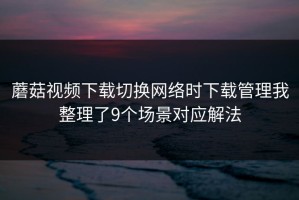 蘑菇视频下载切换网络时下载管理我整理了9个场景对应解法