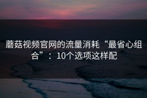 蘑菇视频官网的流量消耗“最省心组合”：10个选项这样配