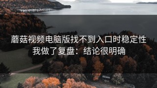 蘑菇视频电脑版找不到入口时稳定性我做了复盘：结论很明确